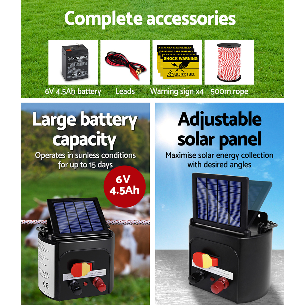 Giantz Solar Fence Energiser with 500m Poly Rope Kit view 5