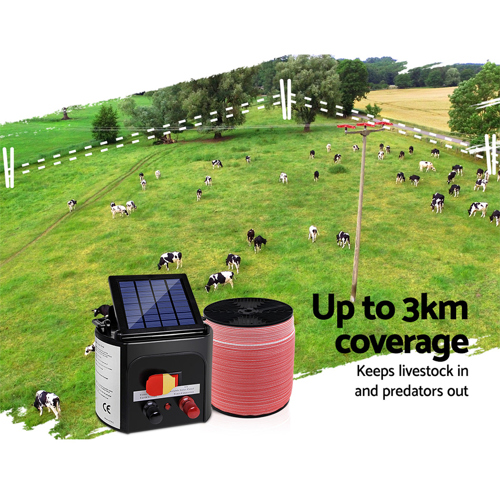 Giantz Solar Fence Energiser with 2000m Poly Tape Kit view 4