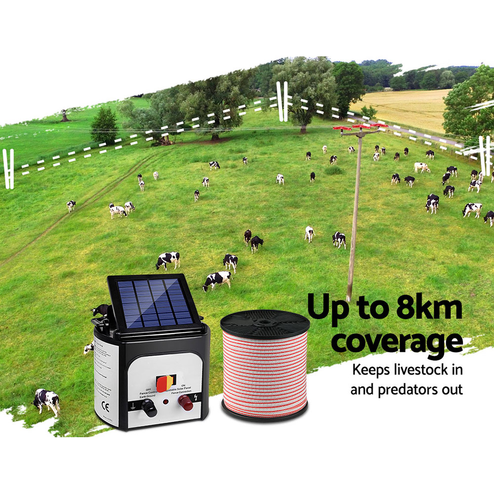 Giantz Solar Fence Energiser with 400m Poly Tape Kit view 3