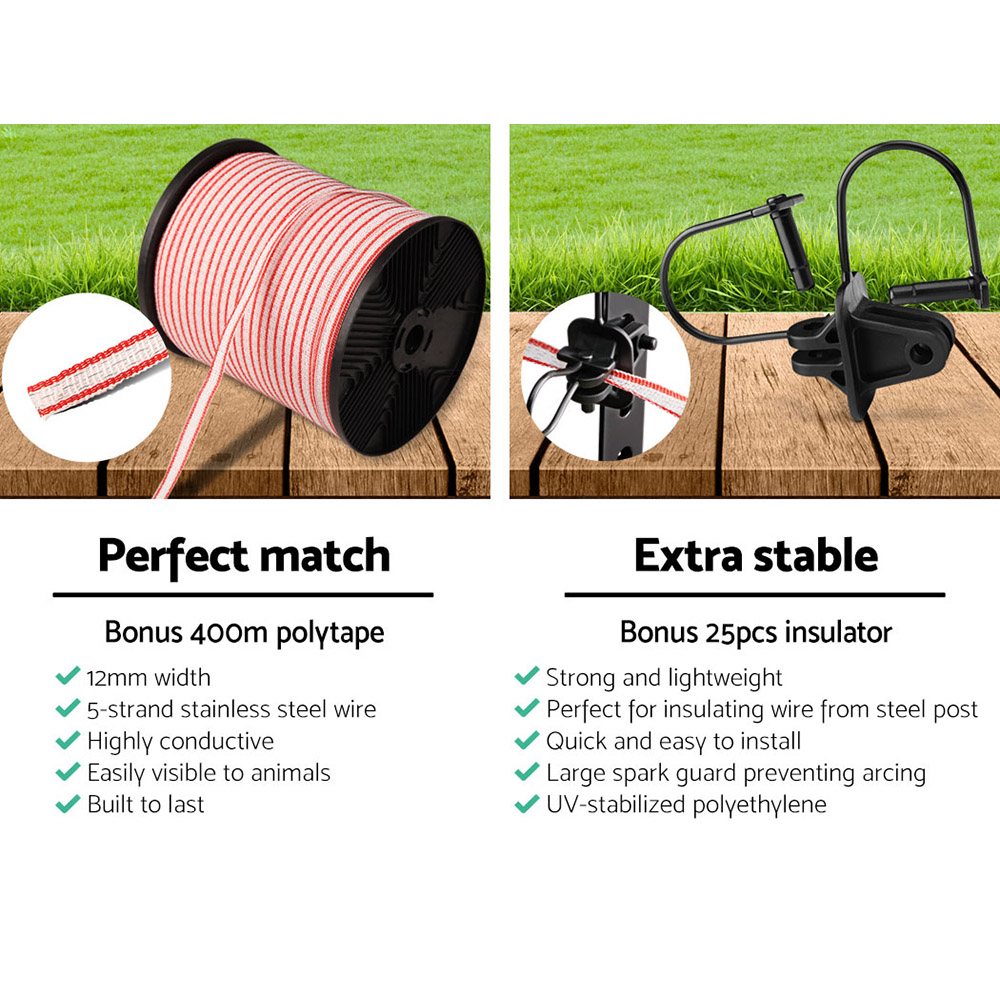 Giantz Solar Fence Energiser with 400m Poly Tape Kit view 5