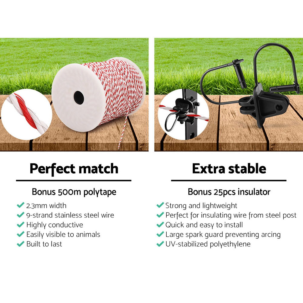 Giantz Solar Fence Energiser with 500m Poly Wire Kit view 5