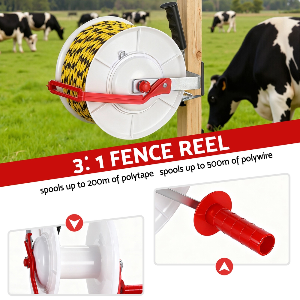 Giantz Geared Electric Fence Reel Portable, White view 4