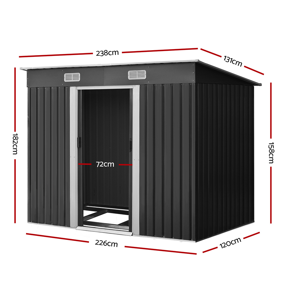 Giantz Metal Garden Shed 2.38x1.31m with Base and Sliding Doors view 2