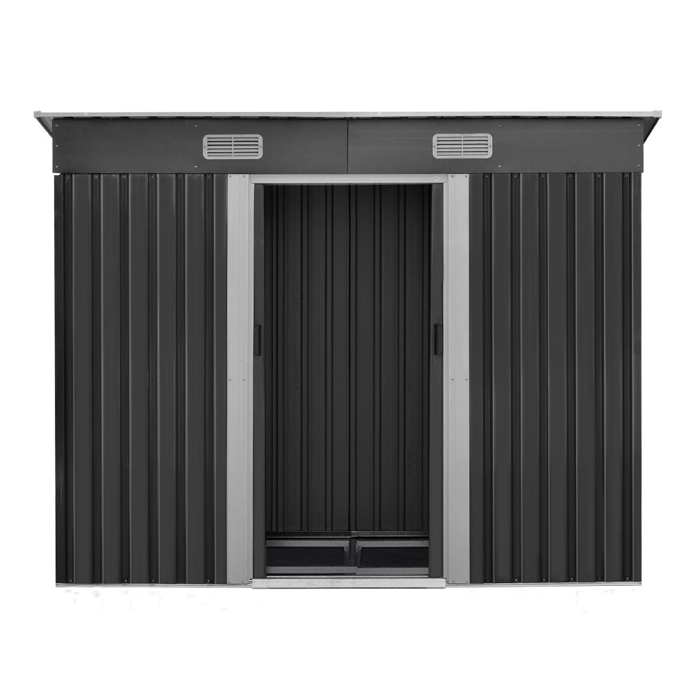 Giantz Metal Garden Shed 2.38x1.31m with Base and Sliding Doors view 3