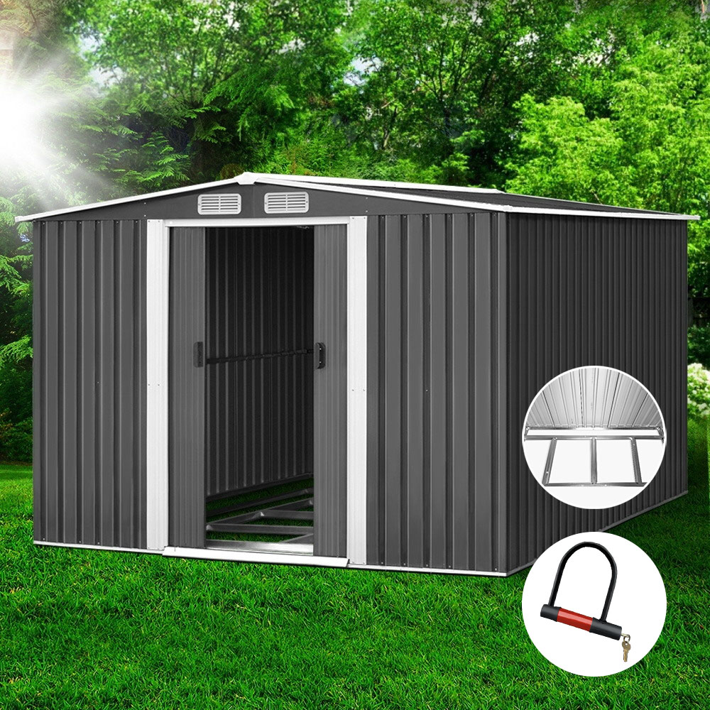 Giantz Garden Shed 3.14x2.58m with Metal Base, Sliding Door