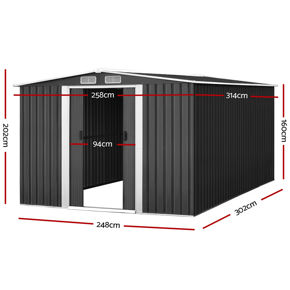 Giantz Garden Shed 3.14x2.58m with Metal Base, Sliding Door view 2