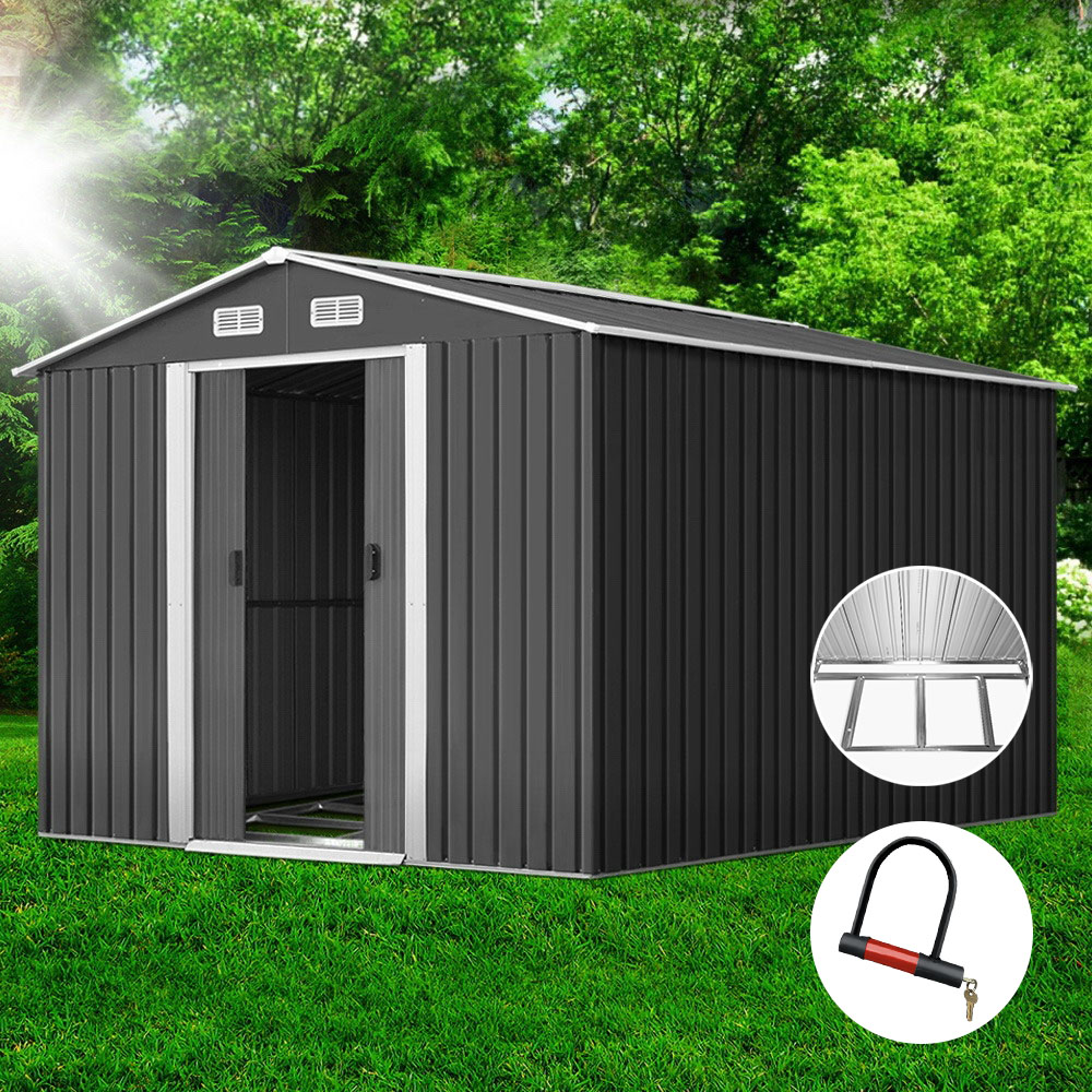 Giantz Garden Shed 3.9x2.6m with Metal Base, Sliding Doors