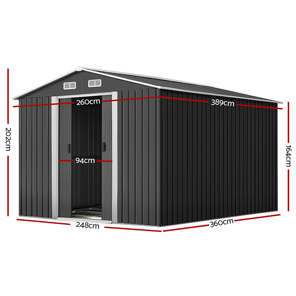 Giantz Garden Shed 3.9x2.6m with Metal Base, Sliding Doors view 2