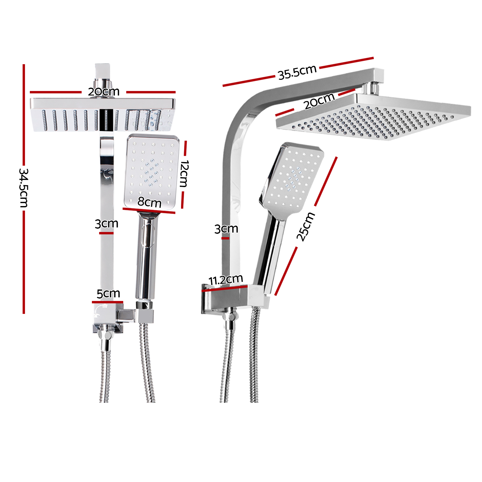Cefito 8'' Rain Shower Head Set Handheld, Chrome or Black view 2