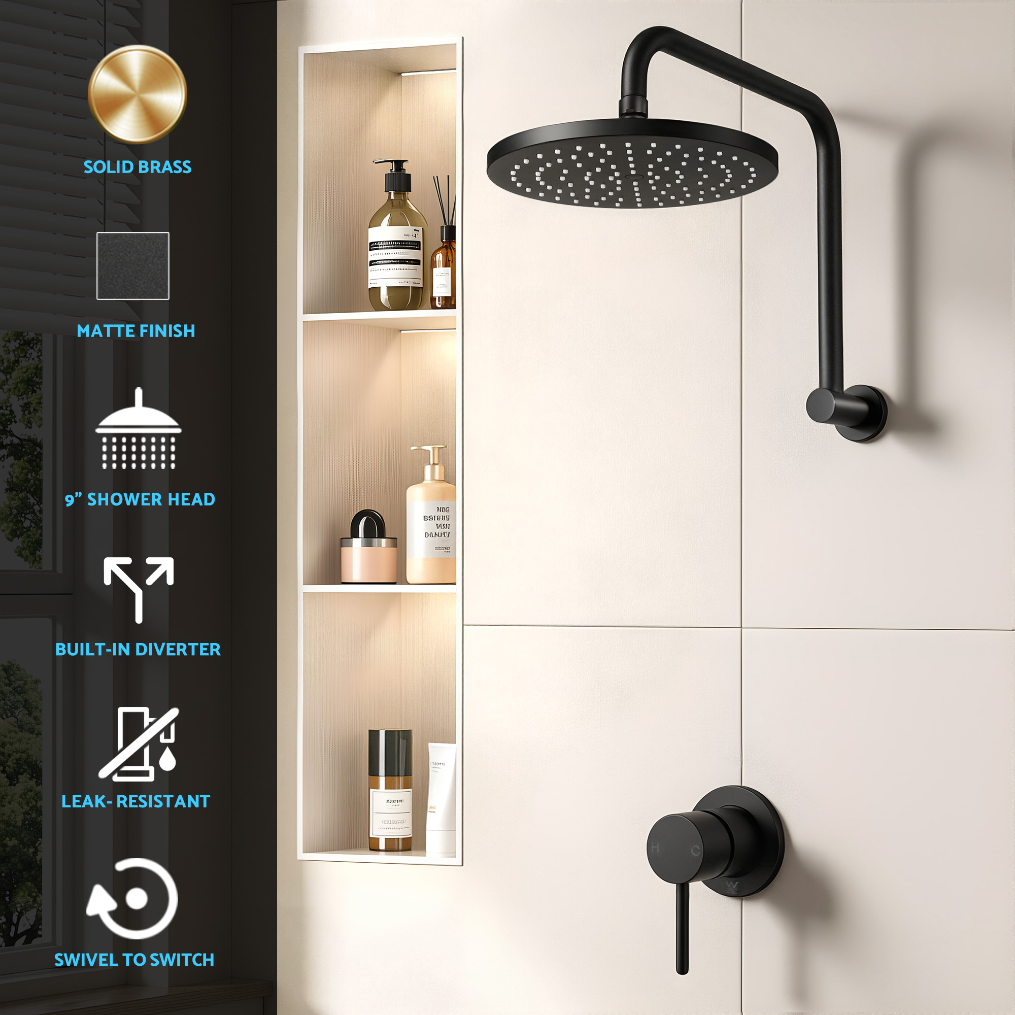 Cefito 9'' Overhead Swivel Shower Head with Wall Mixer view 5