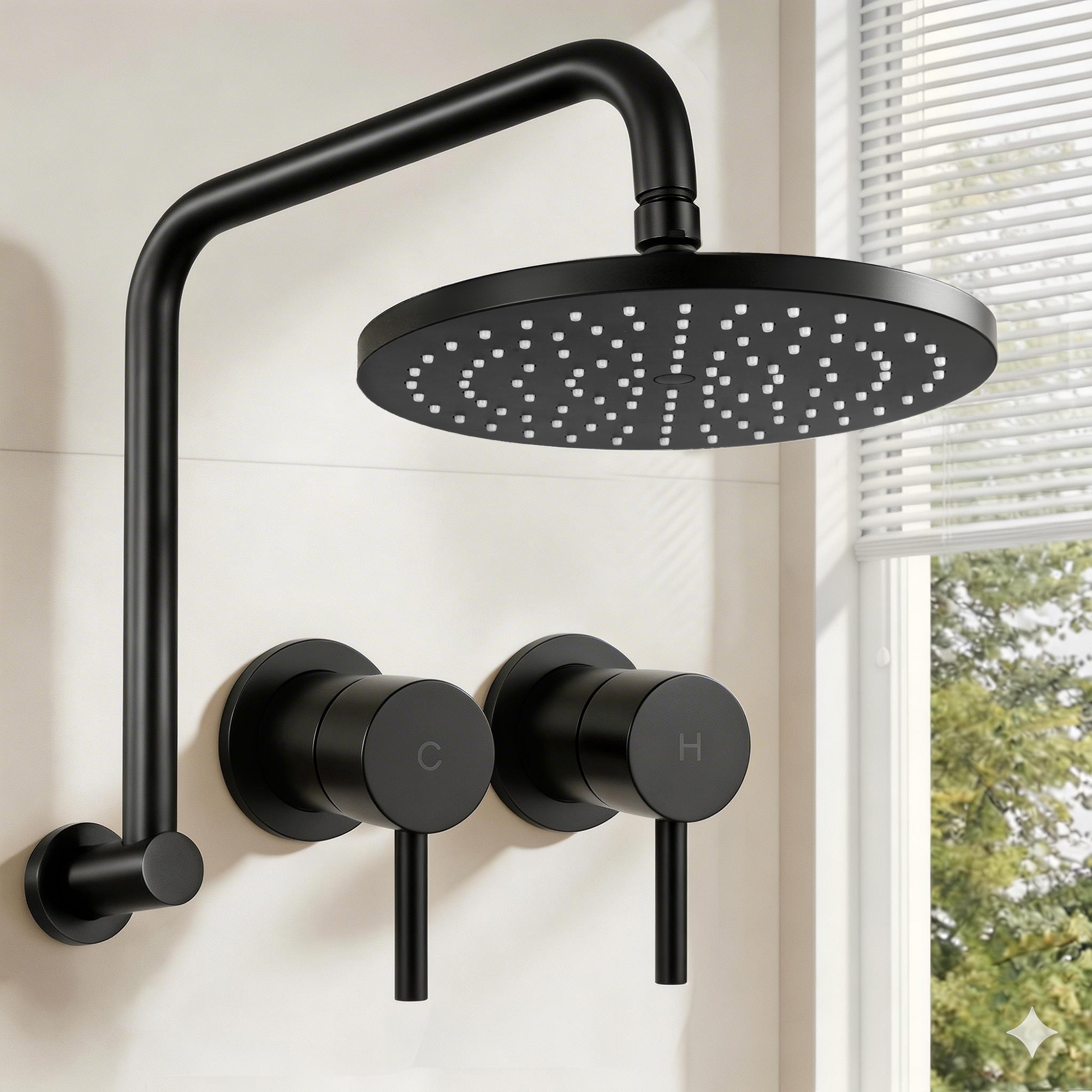 Cefito 9'' Overhead Swivel Shower Head with Twin Tap