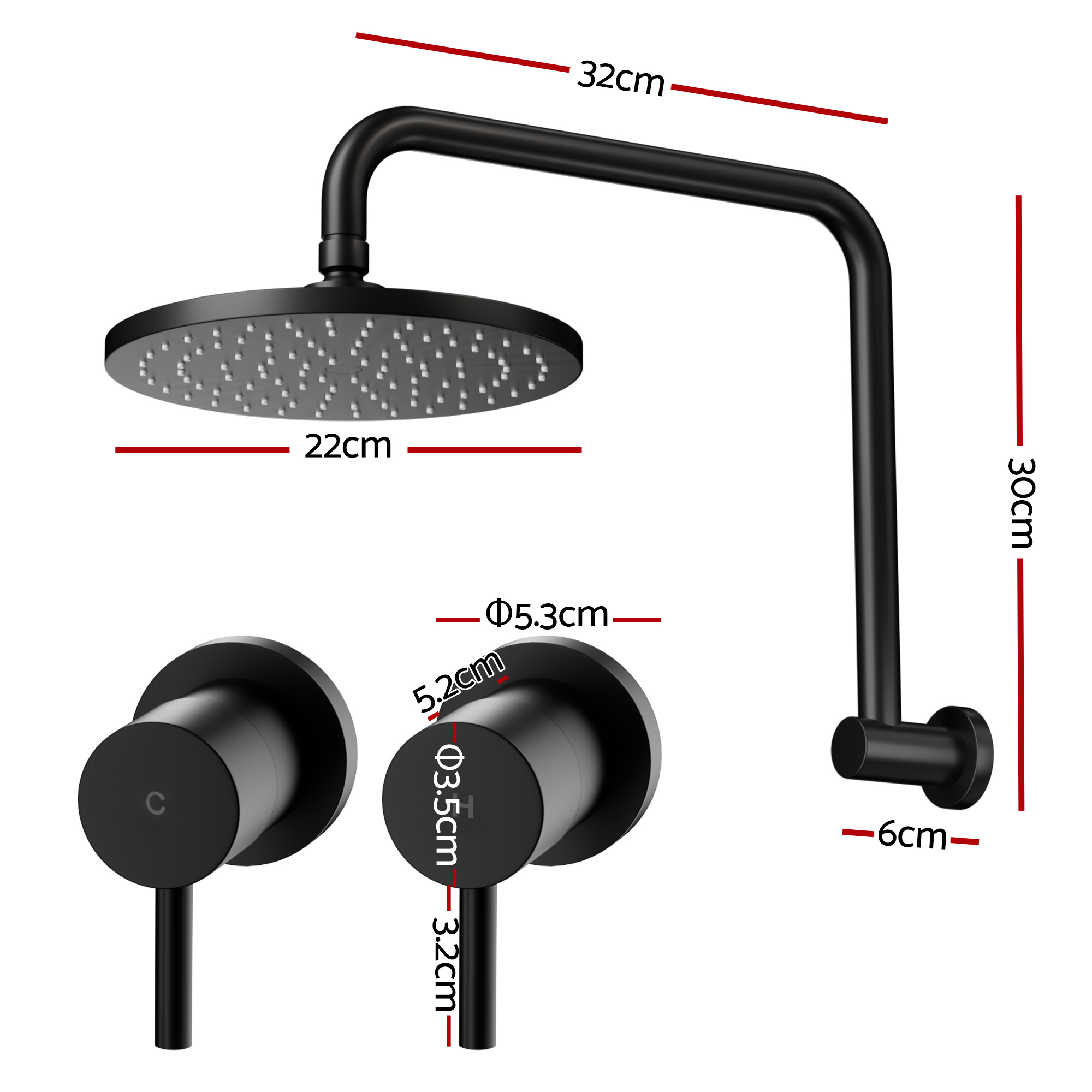 Cefito 9'' Overhead Swivel Shower Head with Twin Tap view 3