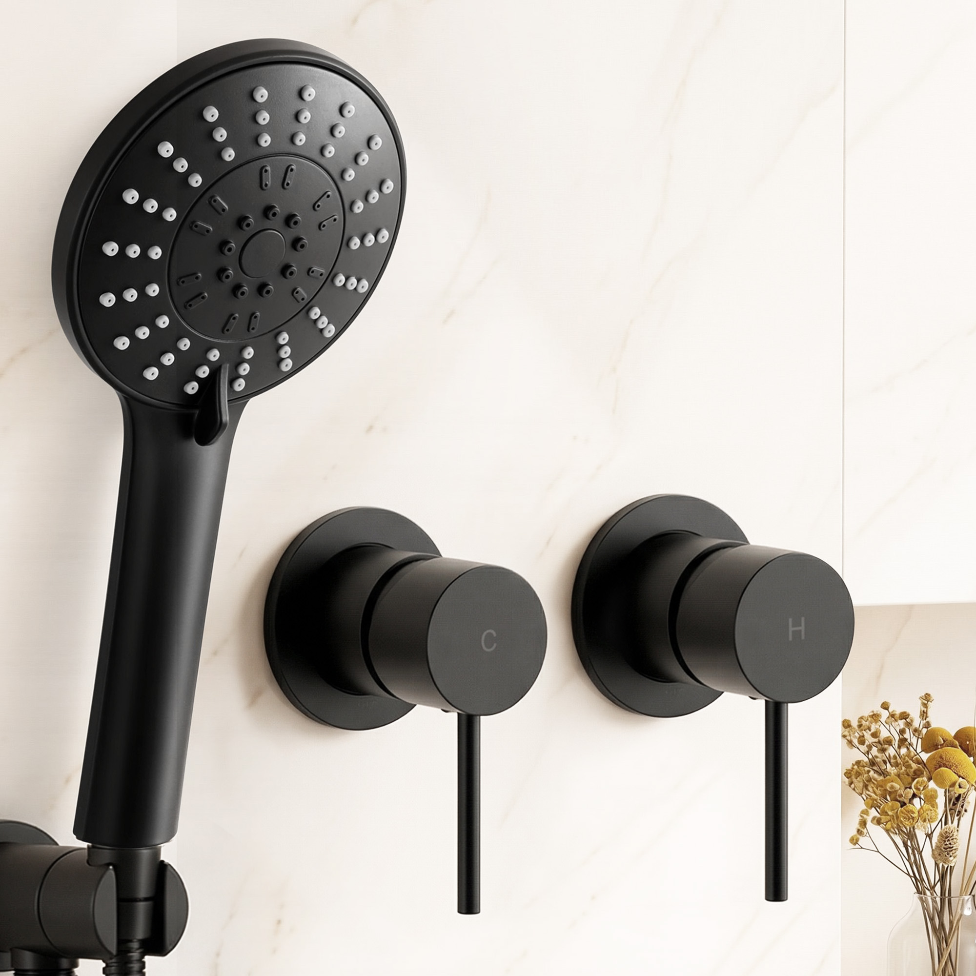 Cefito 4.5'' Handheld Shower Head with Twin Tap, Chrome or Black