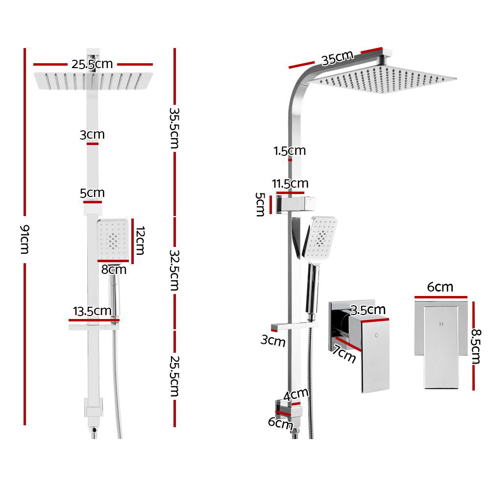 Cefito 10'' Rain Shower Head Set Square, Chrome or Black, Taps view 2