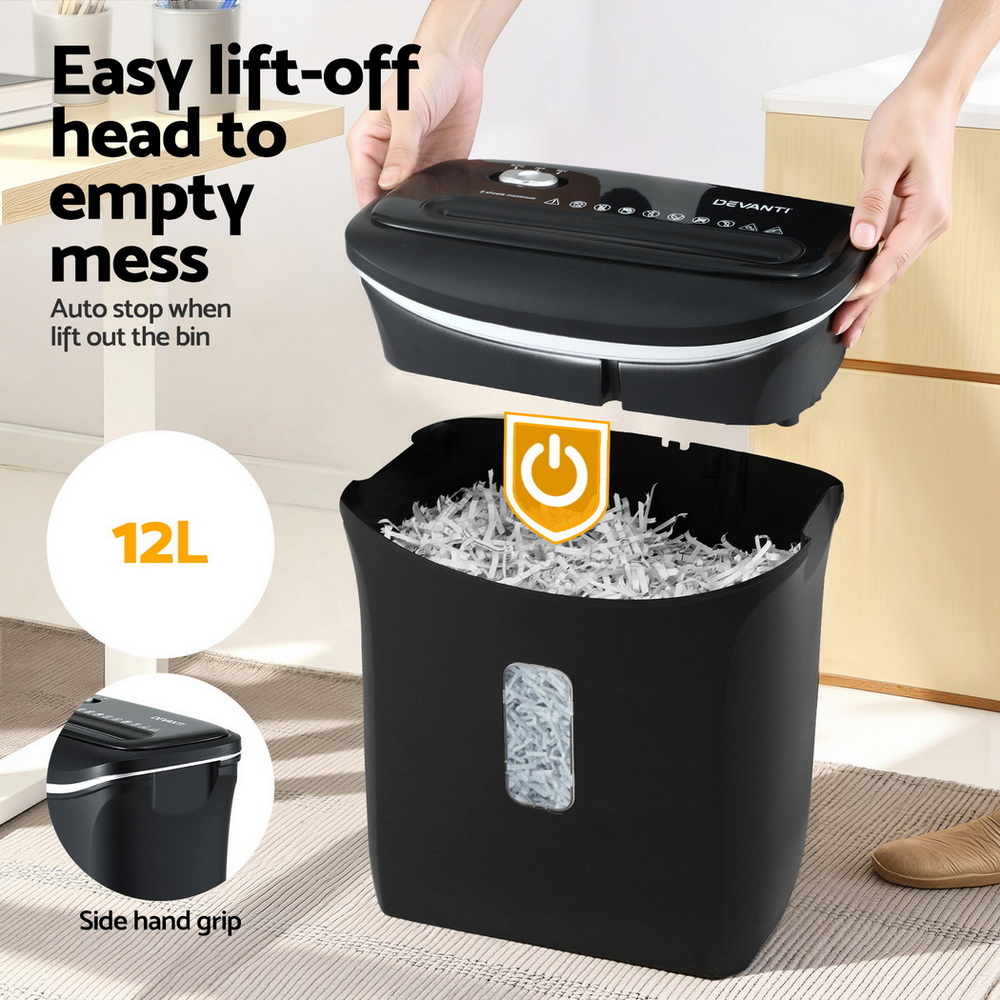 Devanti 12L Cross-Cut Shredder 8-Sheet Paper view 5
