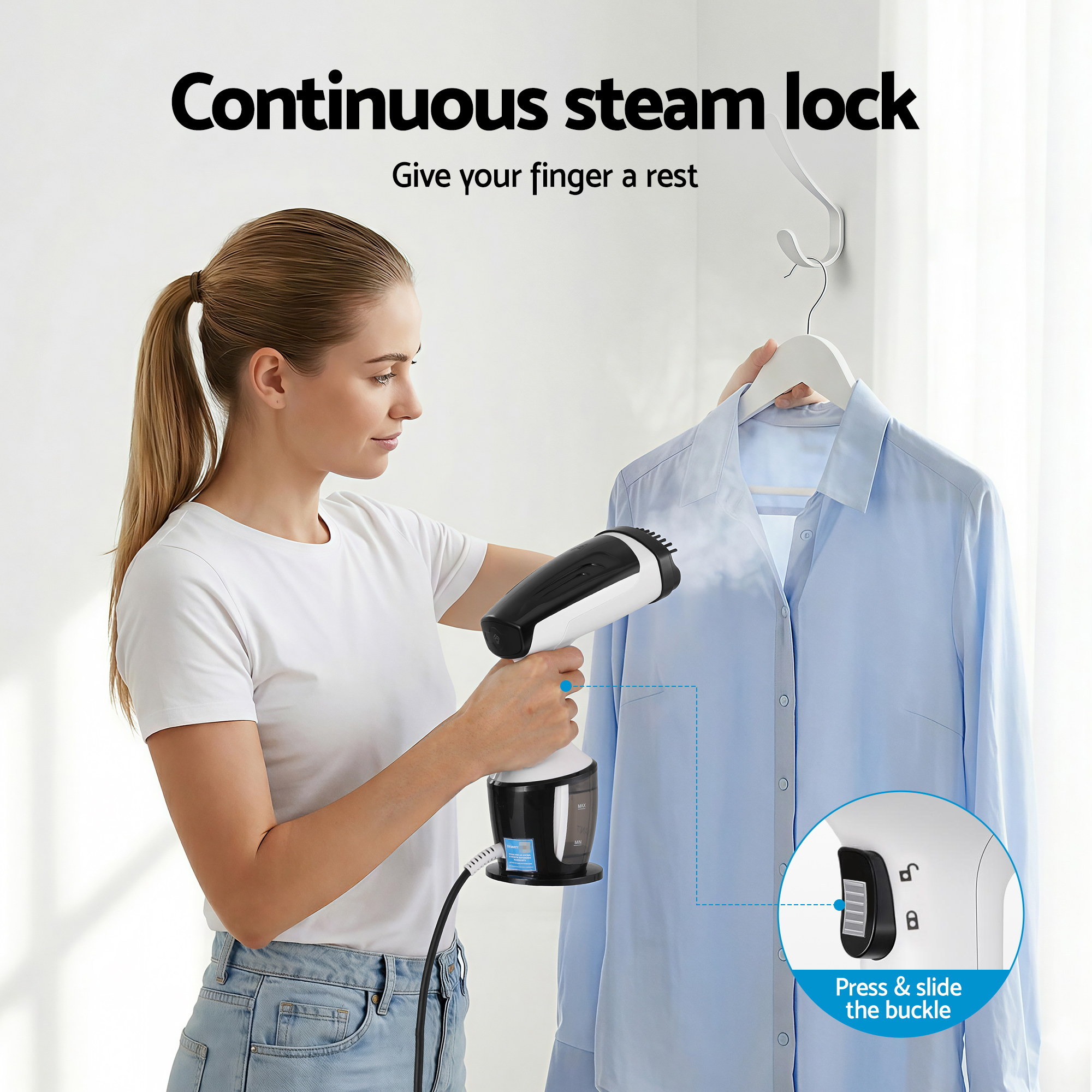 Devanti Portable Clothes Steamer 1500W 30s Heat-Up view 5