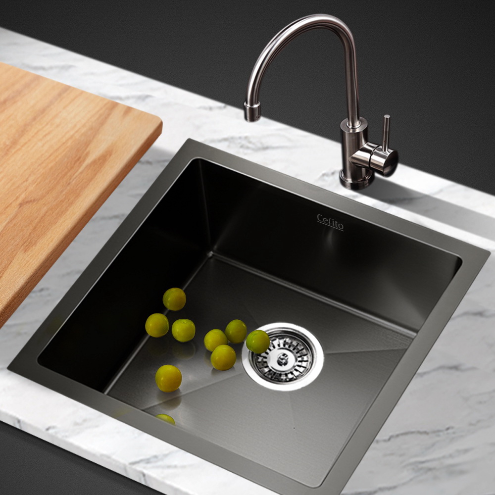 Cefito Stainless Steel Kitchen Sink, Single Bowl, 8 Sizes, Black