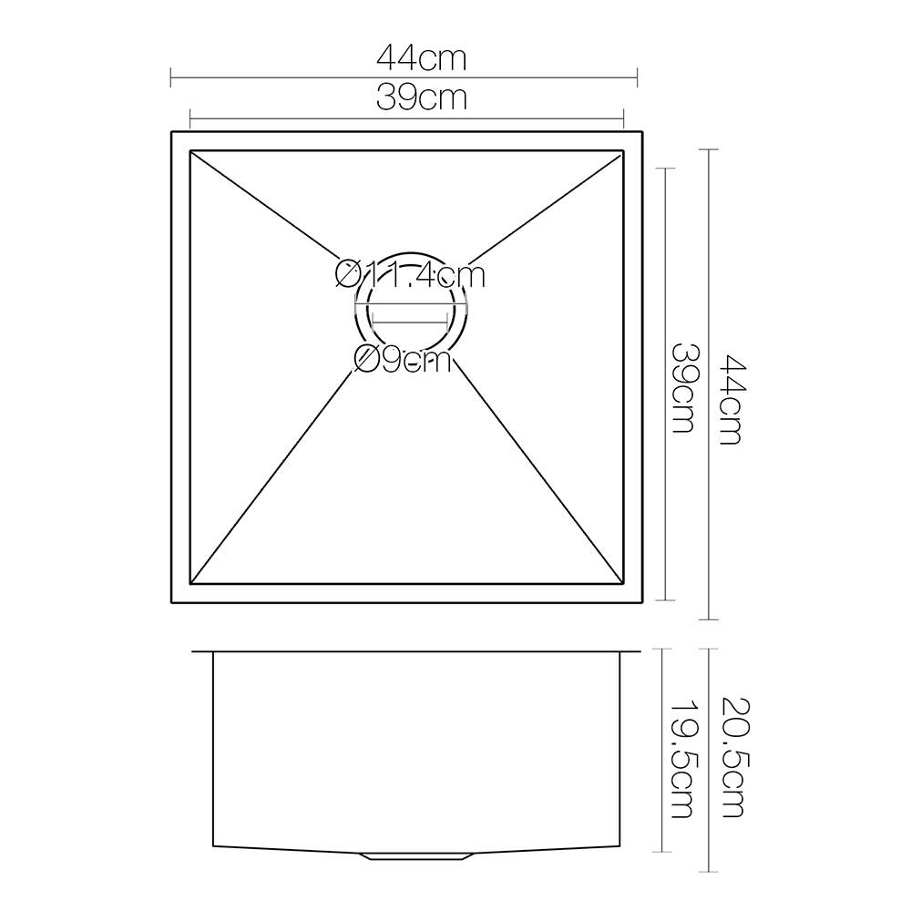 Cefito Stainless Steel Kitchen Sink, Single Bowl, 8 Sizes, Black view 2