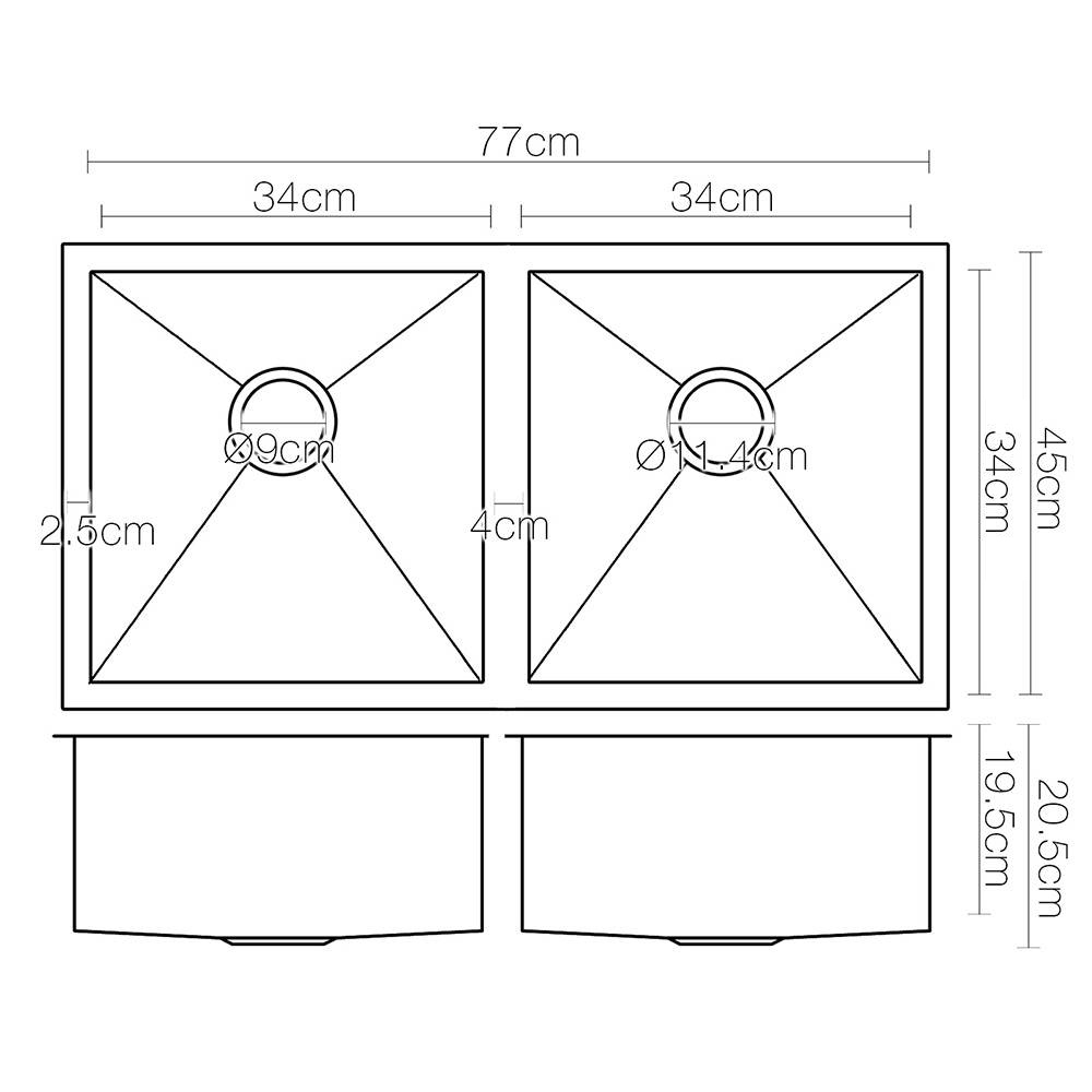Cefito 77x45cm Stainless Steel Kitchen Sink, Double Bowl, Black view 2