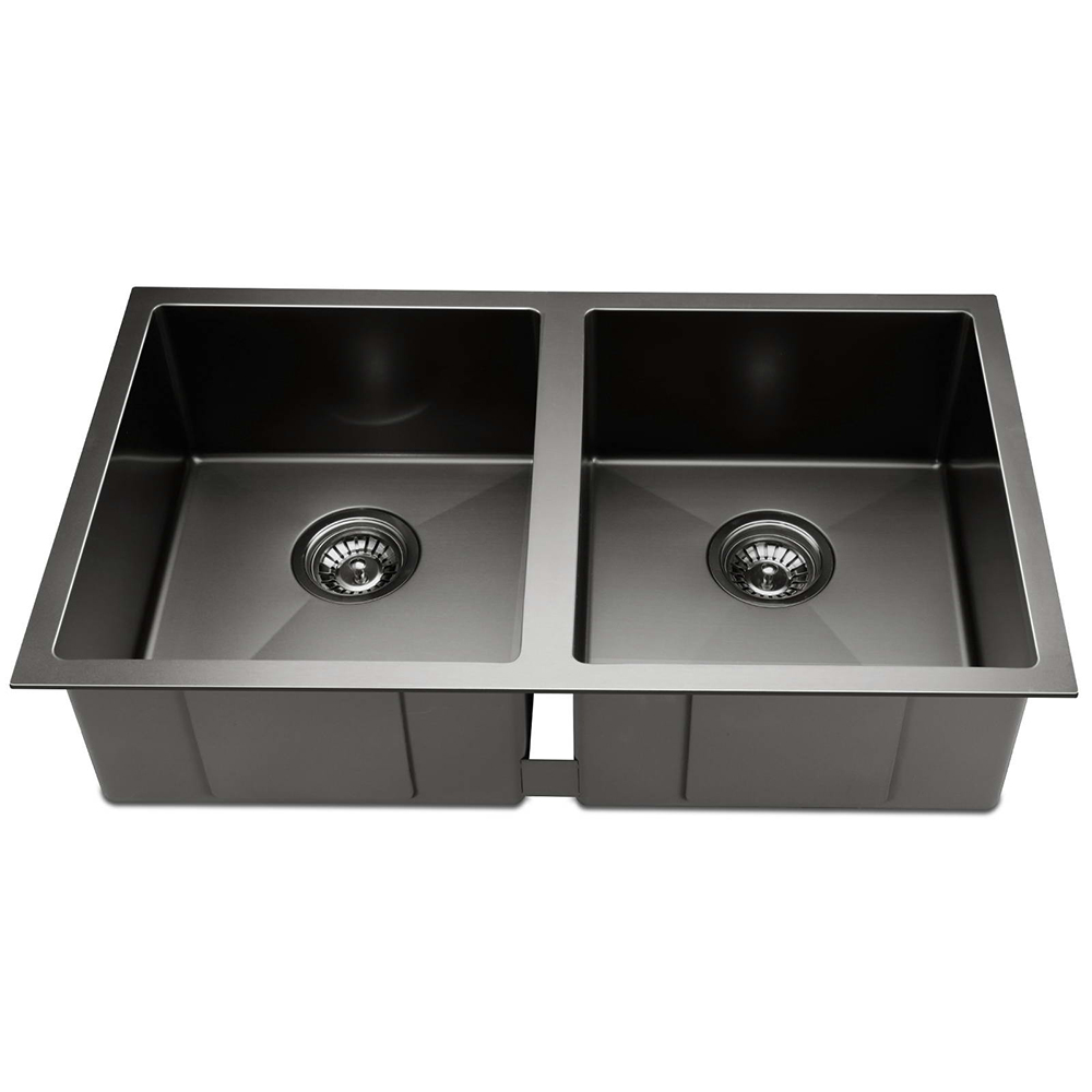 Cefito 77x45cm Stainless Steel Kitchen Sink, Double Bowl, Black view 3