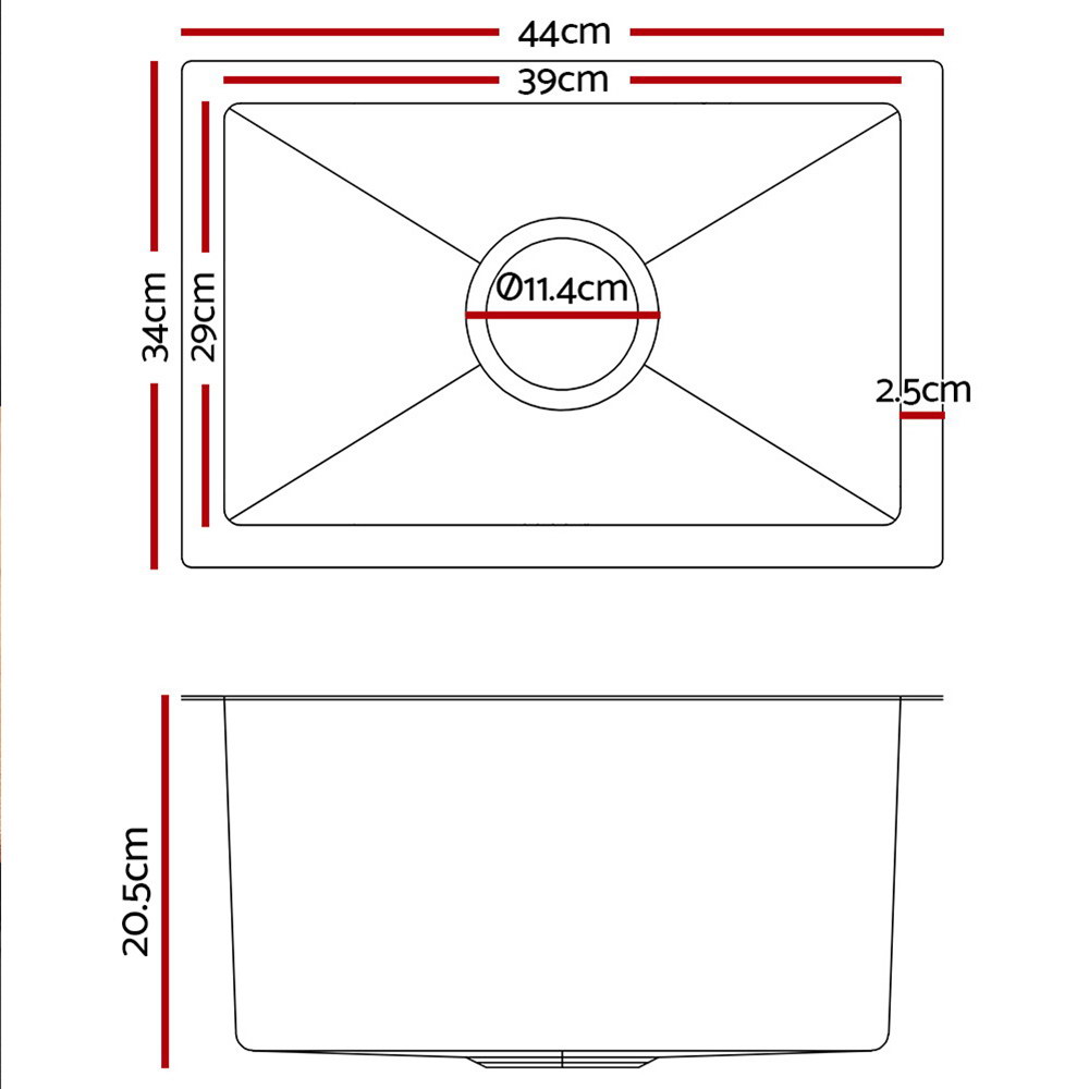 Cefito 44x34cm Nano Stainless Steel Kitchen Sink, Silver view 2