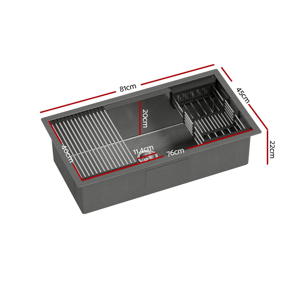 Cefito 81x45cm Kitchen Sink with Drain Rack Basket, 2 Sizes view 2