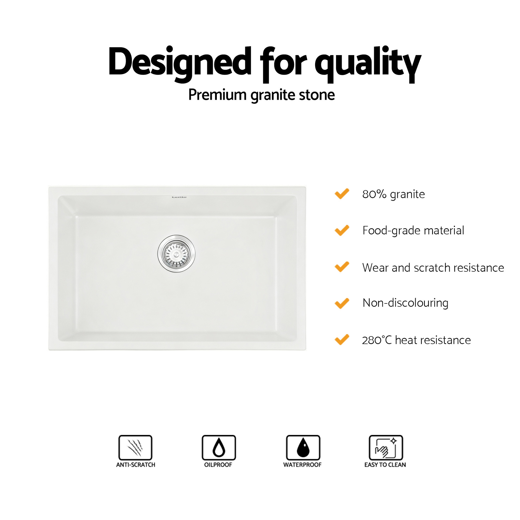 Cefito Granite Stone Sink, Single Bowl, Multiple Sizes view 4
