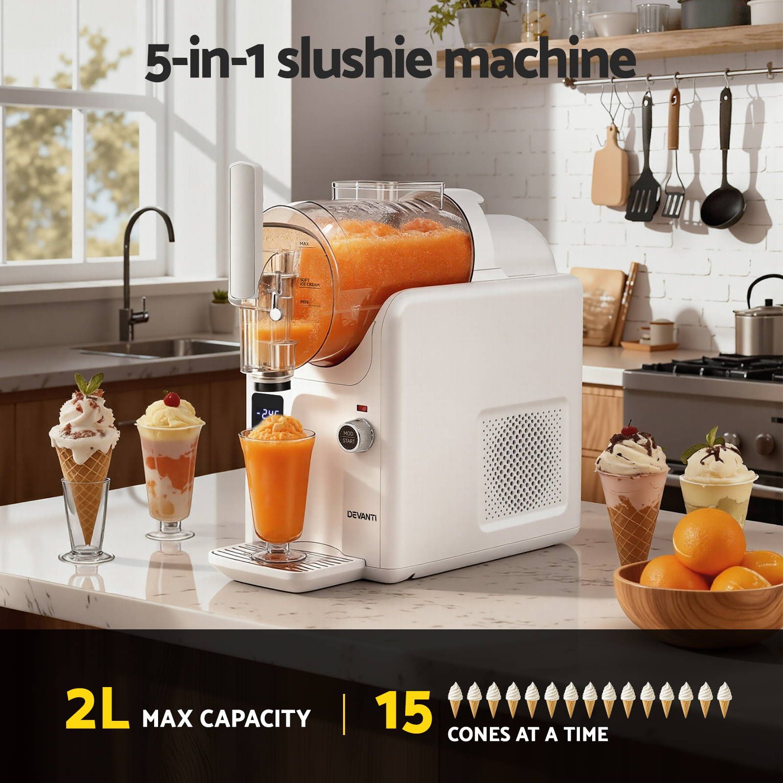 Devanti 5-in-1 Slushie Machine Ice Cream Maker White view 4