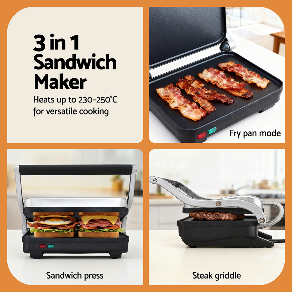Devanti 3-in-1 Sandwich Maker Steak Press Grill 1000W view 5
