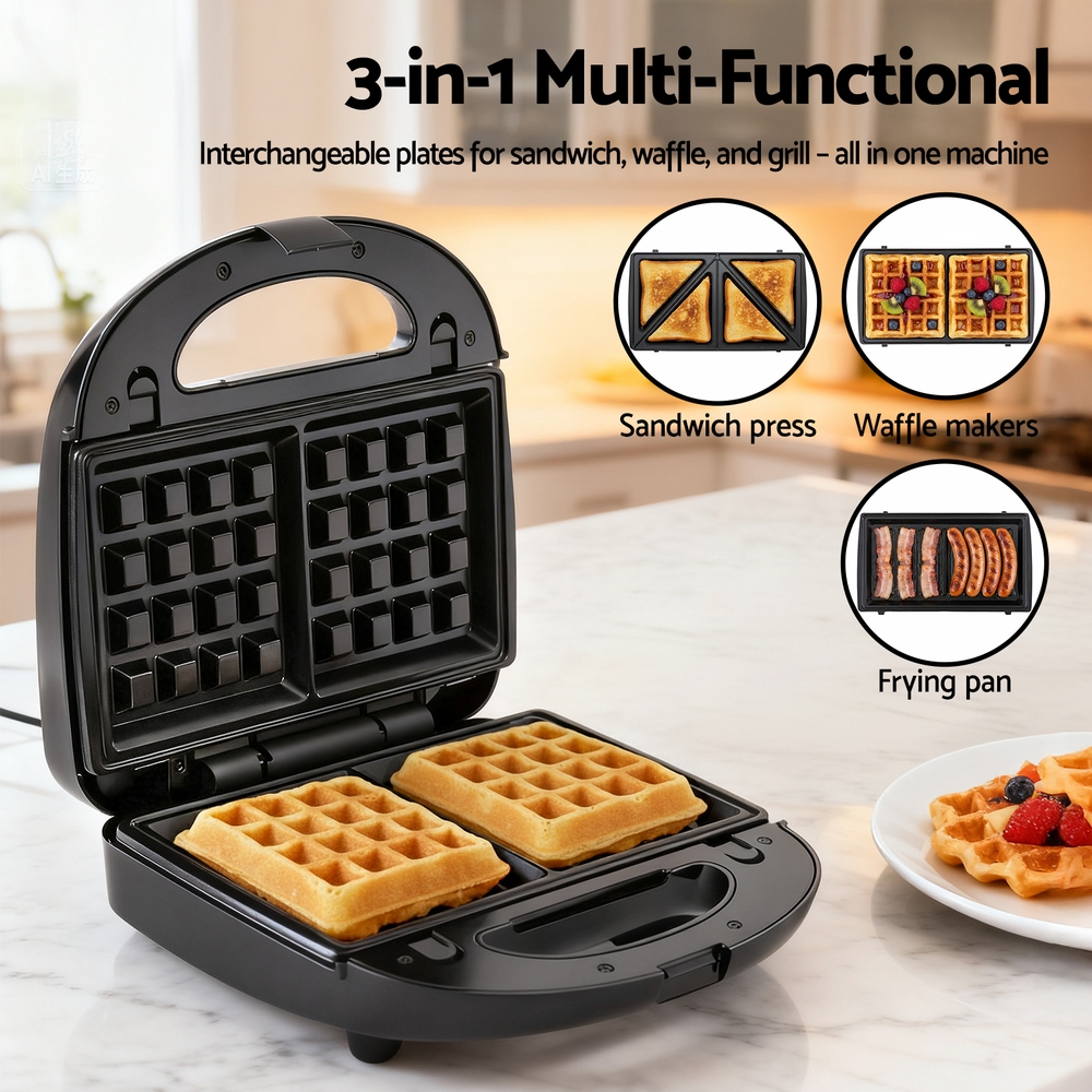 Devanti 3-in-1 Sandwich Press Waffle Maker Panini Grill 850W view 4