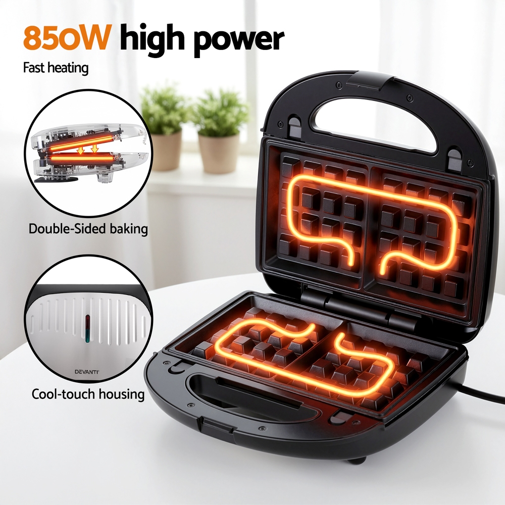 Devanti 3-in-1 Sandwich Press Waffle Maker Panini Grill 850W view 5