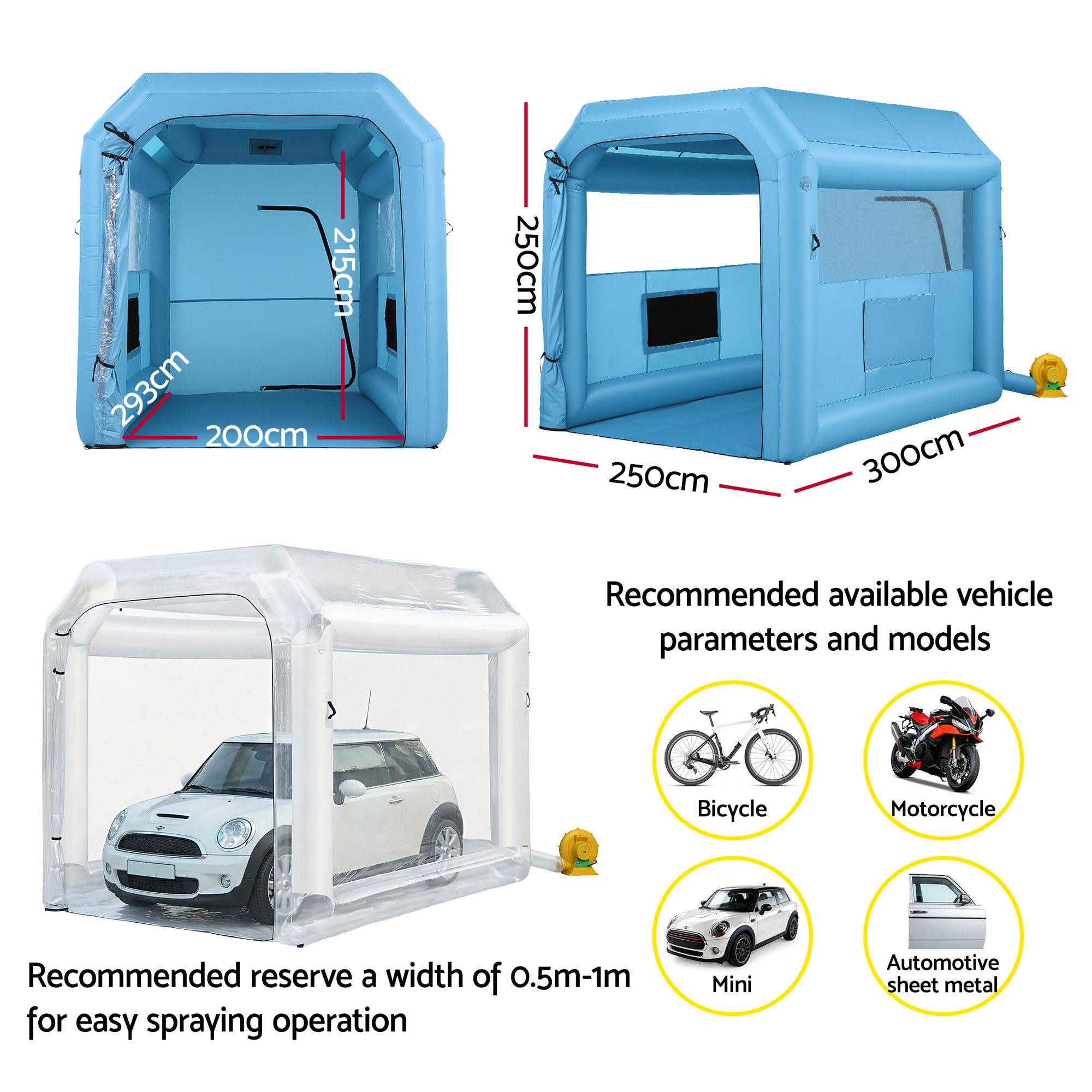 Giantz Inflatable Paint Booth 2.5x2.5x3m with 550W Blower view 2