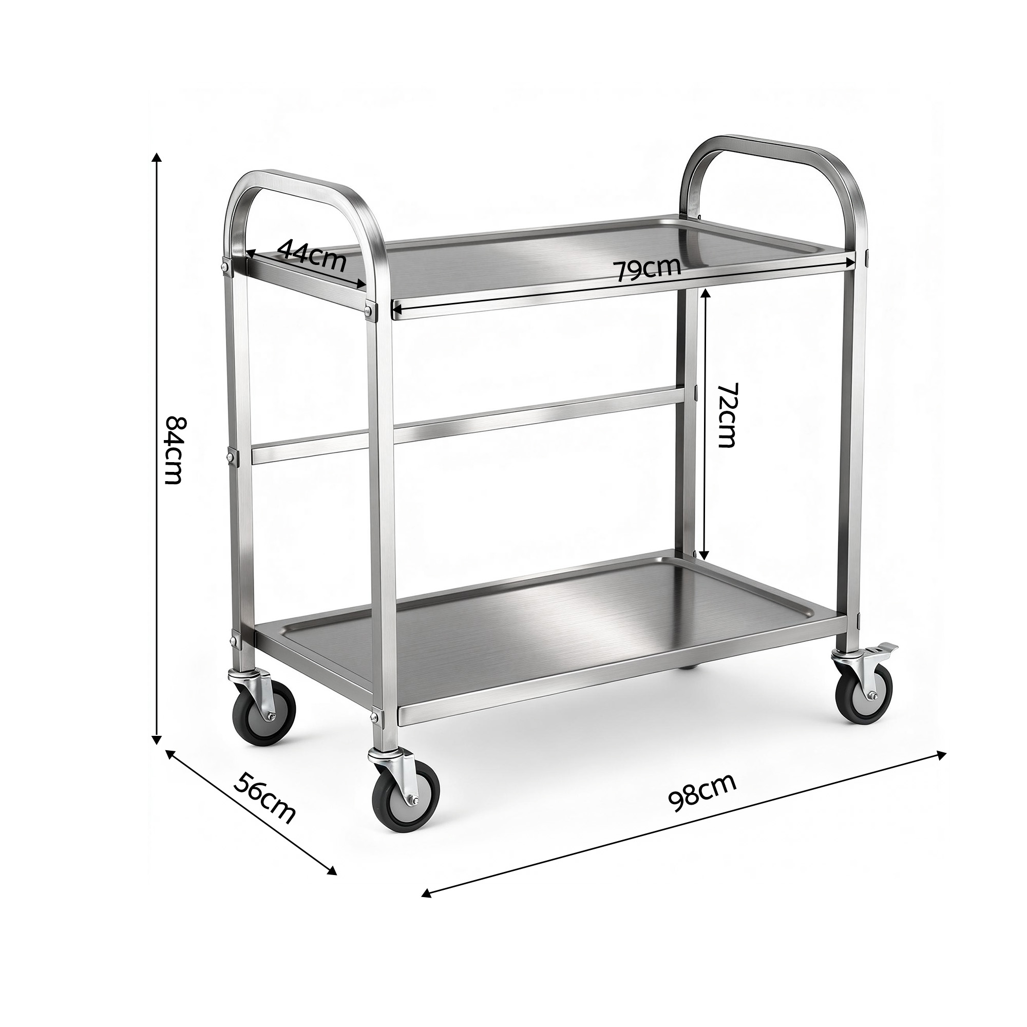 Cefito Stainless Steel Kitchen Trolley with Wheels, 2 Tiers view 2