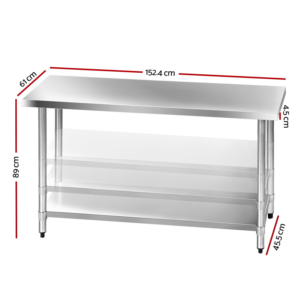Cefito Stainless Steel Kitchen Bench 304, 2 Sizes view 2