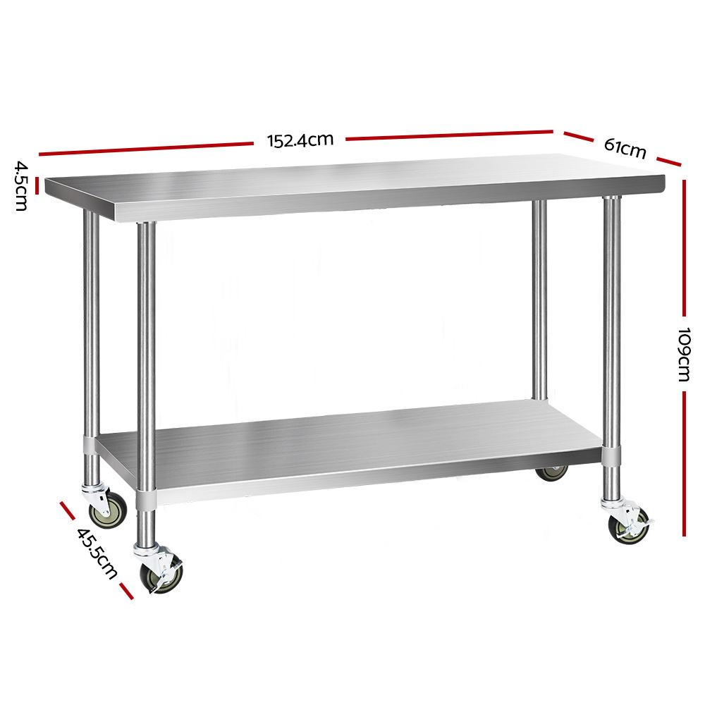 Cefito Stainless Steel Kitchen Bench with Wheels 304, 2 Sizes view 2