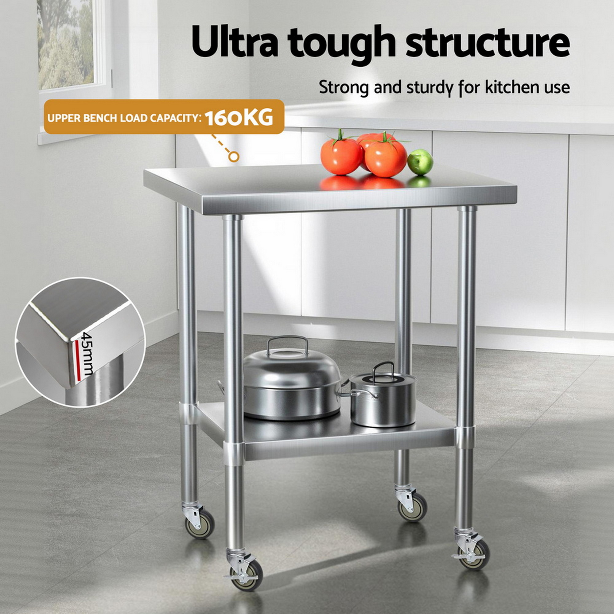 Cefito Stainless Steel Kitchen Bench with Splashback view 5