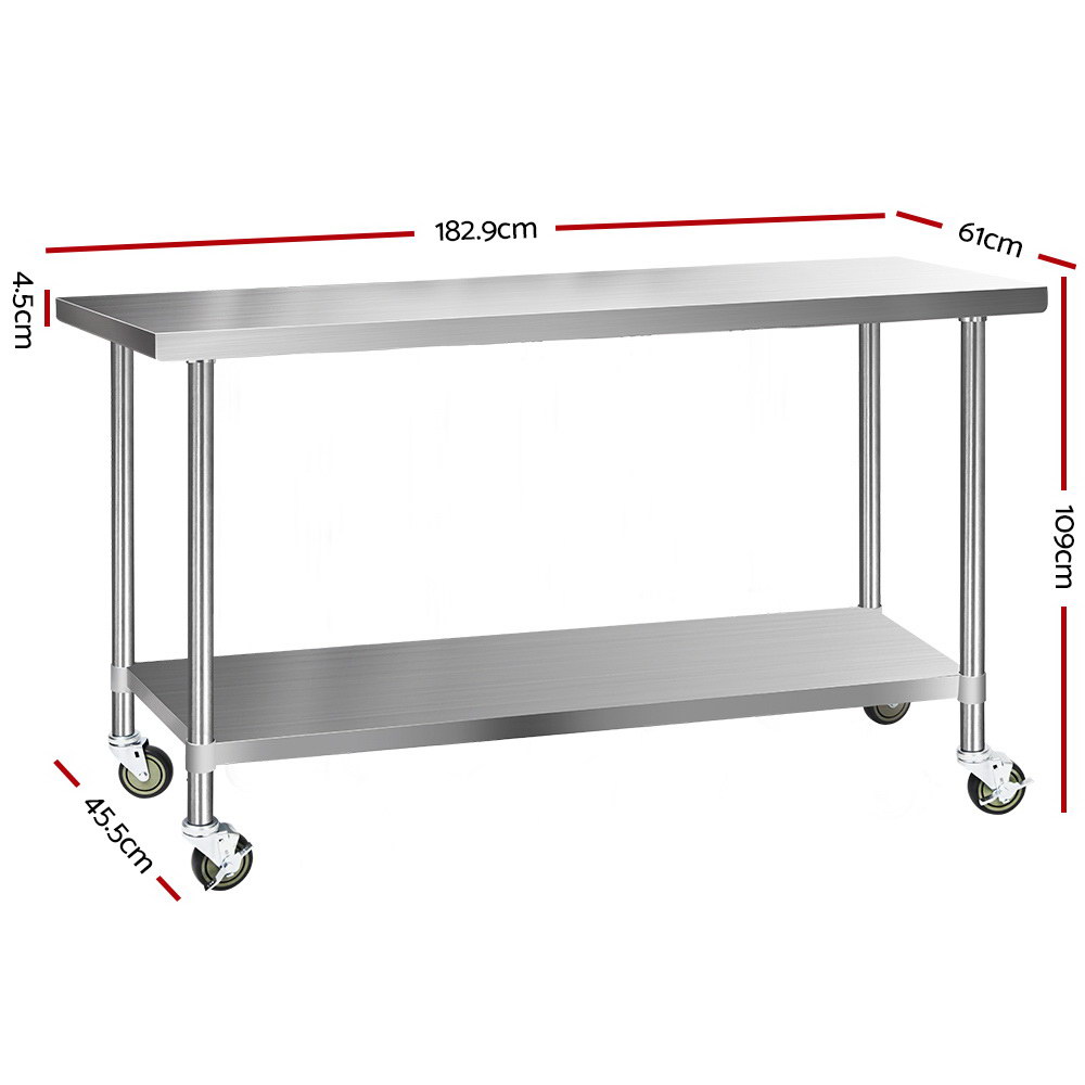 Cefito Stainless Steel Kitchen Bench with Wheels 430, 8 Sizes view 2