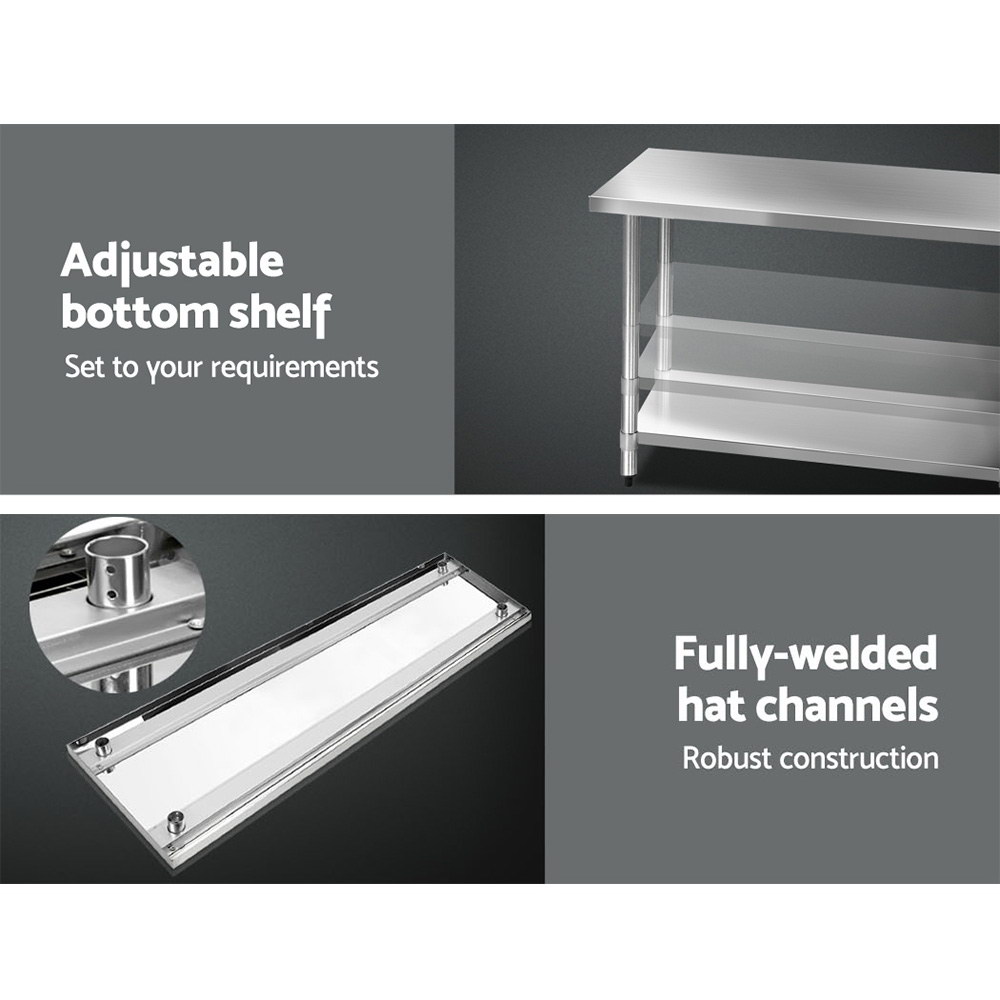 Cefito Stainless Steel Kitchen Bench with Wheels 430, 8 Sizes view 5