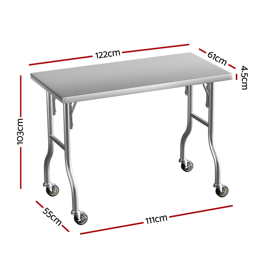Cefito Foldable Stainless Steel Work Bench on Wheels view 2