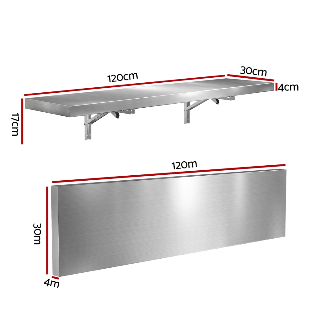 Cefito Foldable Stainless Steel Wall Shelf, 1200x300mm view 2