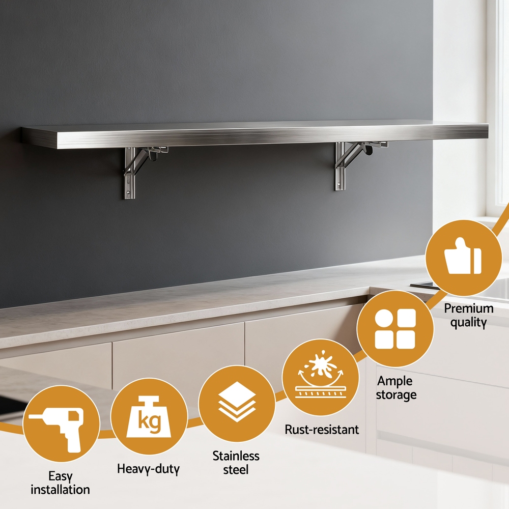 Cefito Foldable Stainless Steel Wall Shelf, 1200x300mm view 4