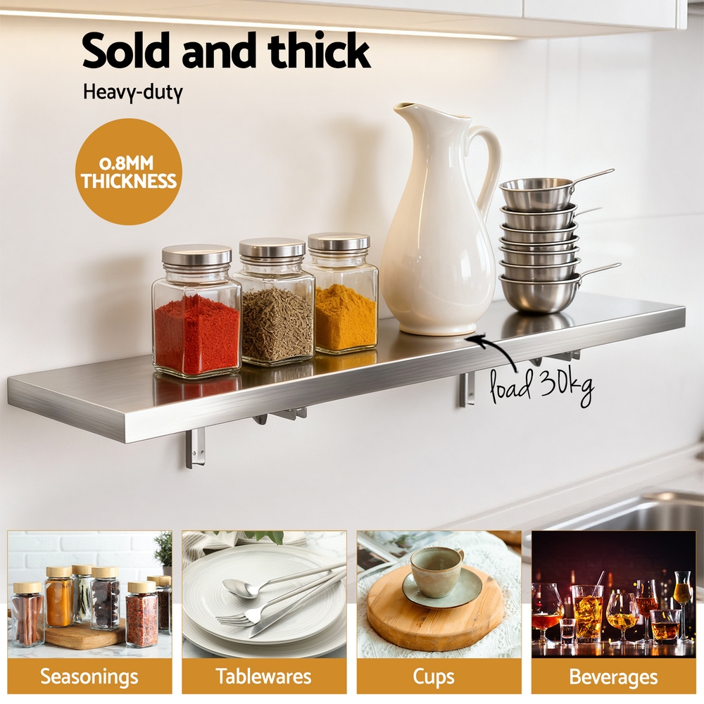 Cefito Foldable Stainless Steel Wall Shelf, 1200x300mm view 5