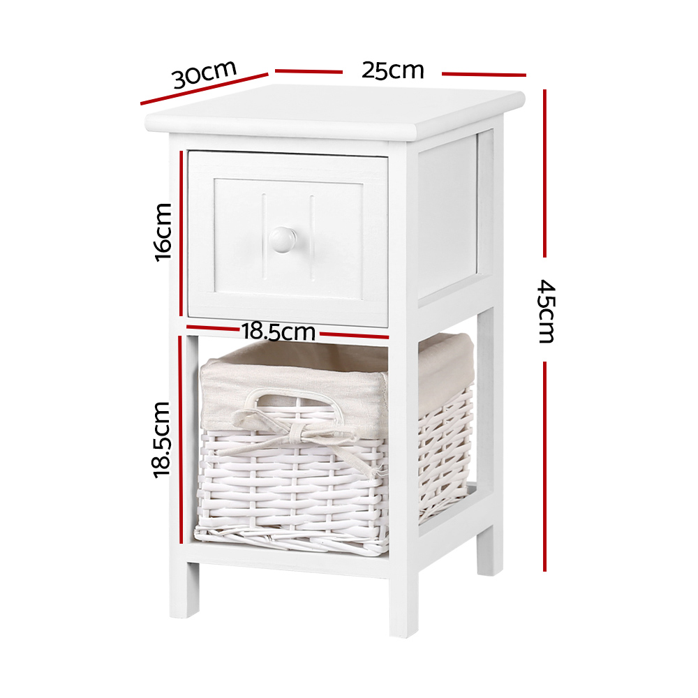 Artiss Rustic Bedside Table with Basket, Set of 2 view 2