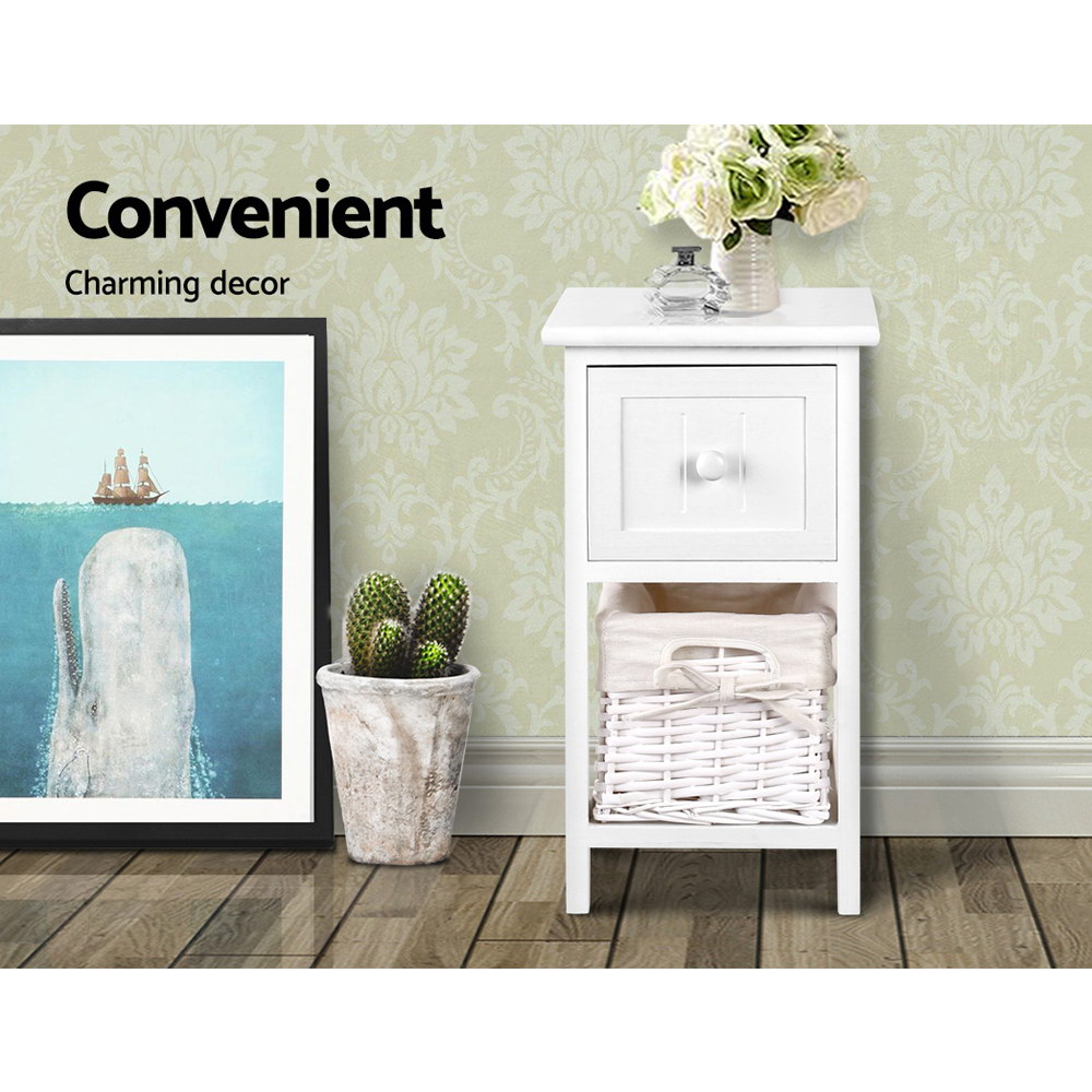 Artiss Rustic Bedside Table with Basket, Set of 2 view 3