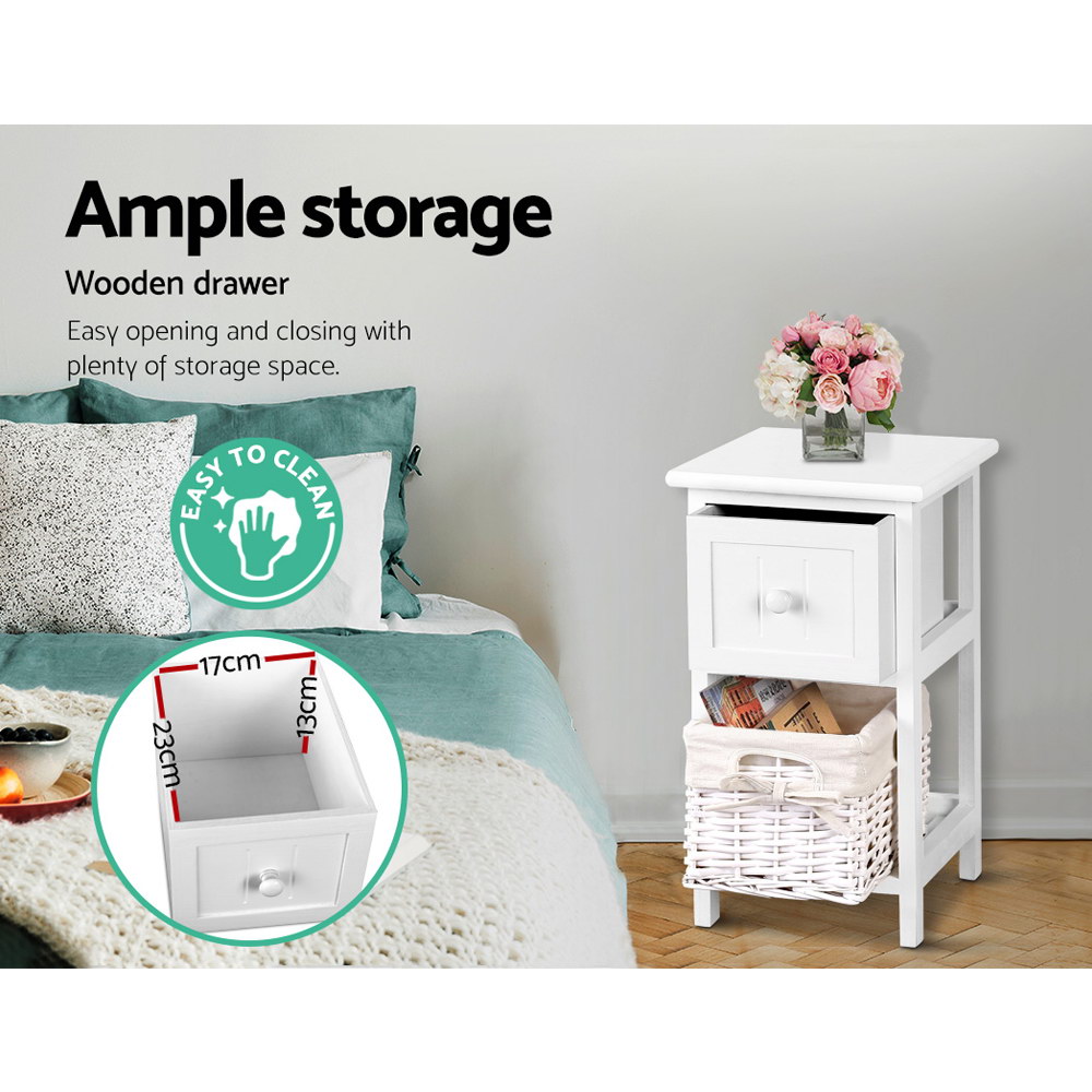 Artiss Rustic Bedside Table with Basket, Set of 2 view 4