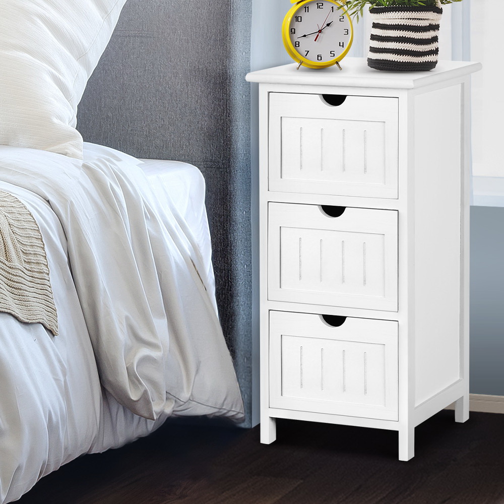 Artiss Bedside Table Storage Cabinet, 3 Drawers, White