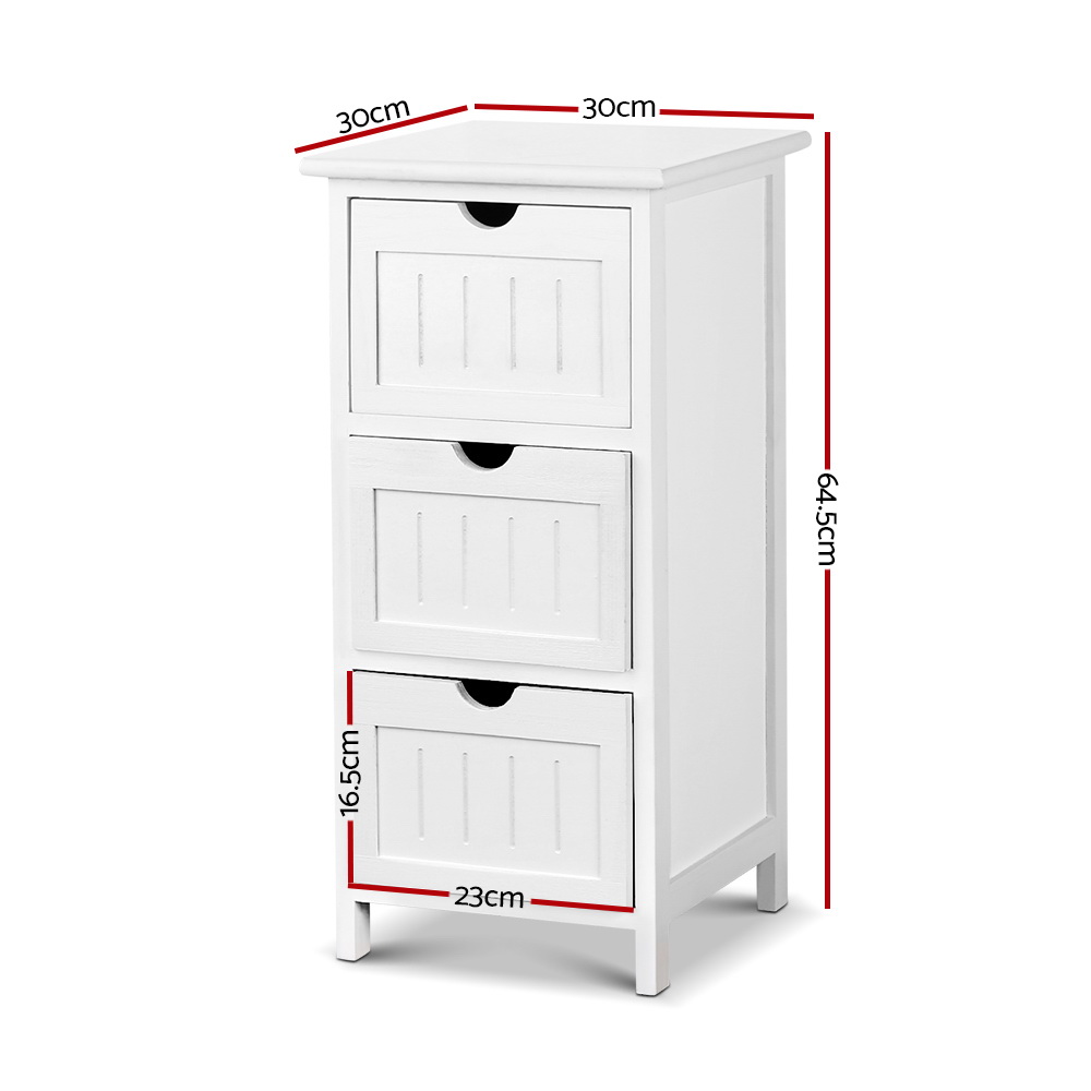 Artiss Bedside Table Storage Cabinet, 3 Drawers, White view 2
