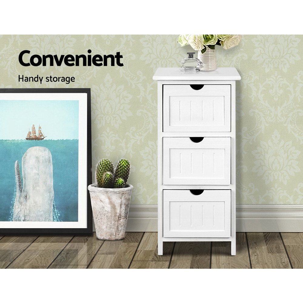 Artiss Bedside Table Storage Cabinet, 3 Drawers, White view 3