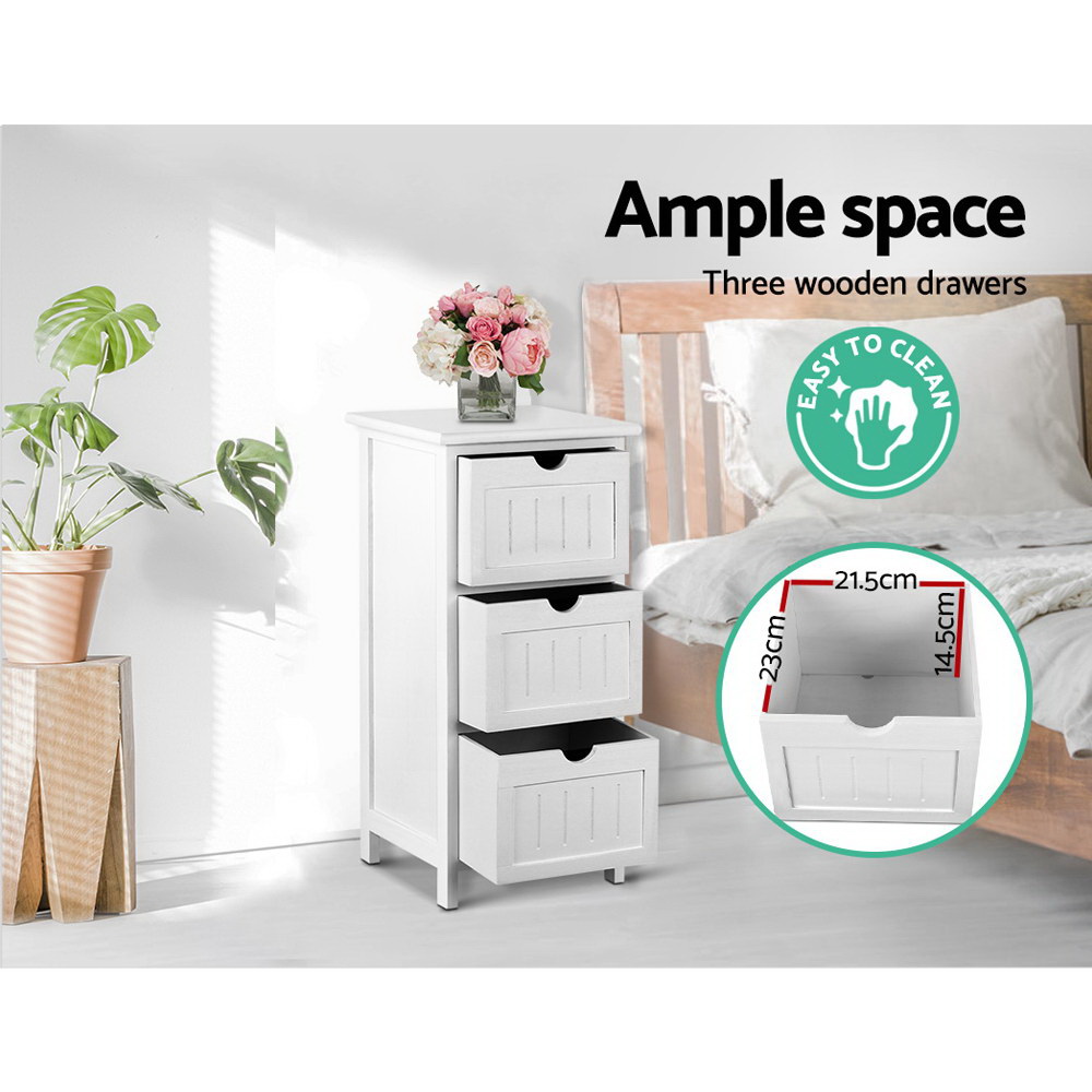 Artiss Bedside Table Storage Cabinet, 3 Drawers, White view 5