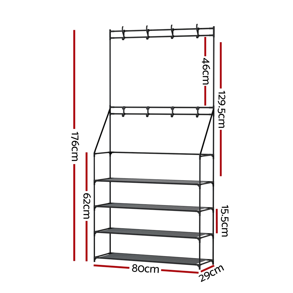 Artiss Shoe Rack Hall Tree 16 Pairs Black view 4
